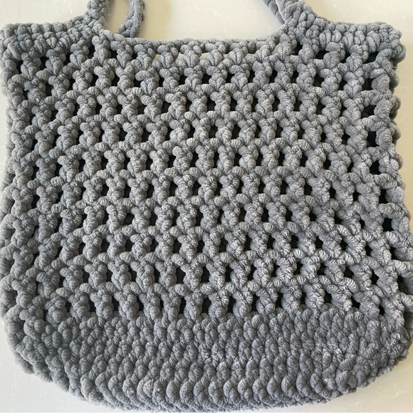 Gray Handmade Crochet Large Plush Tote Bag - Picture 8 of 8